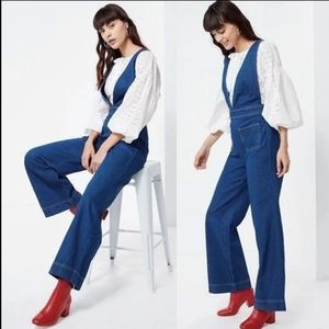 Eleanor Jumpsuit/ Overalls- Wide Leg, Plunging Neck, Urban Outfitters BDG